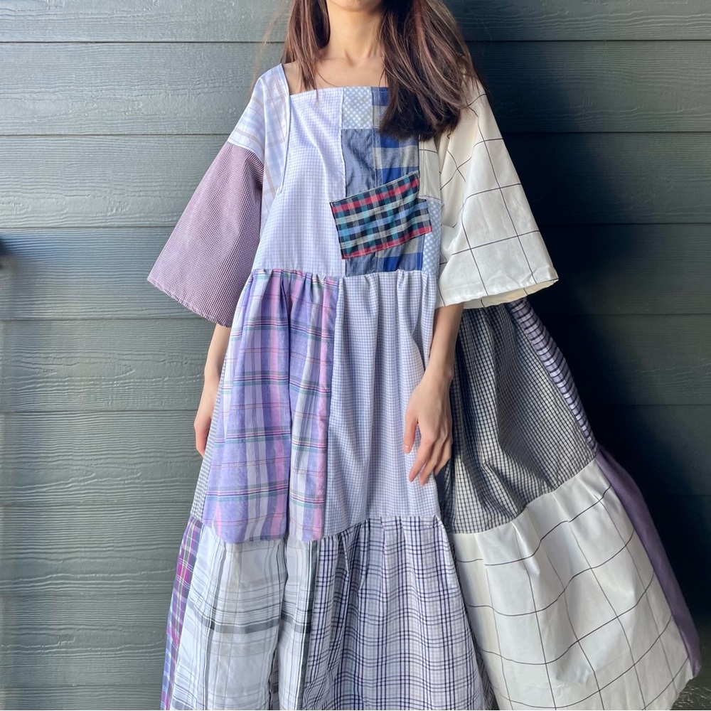 Handmade Quilted Patchwork Plaid Dress SKU 01174 - Picture 1 of 16